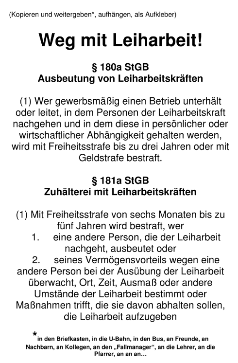 Flugblatt "Weg mit Leiharbeit" (PDF) / (Flyer & Flugblätter & Ratgeber & Broschüre)